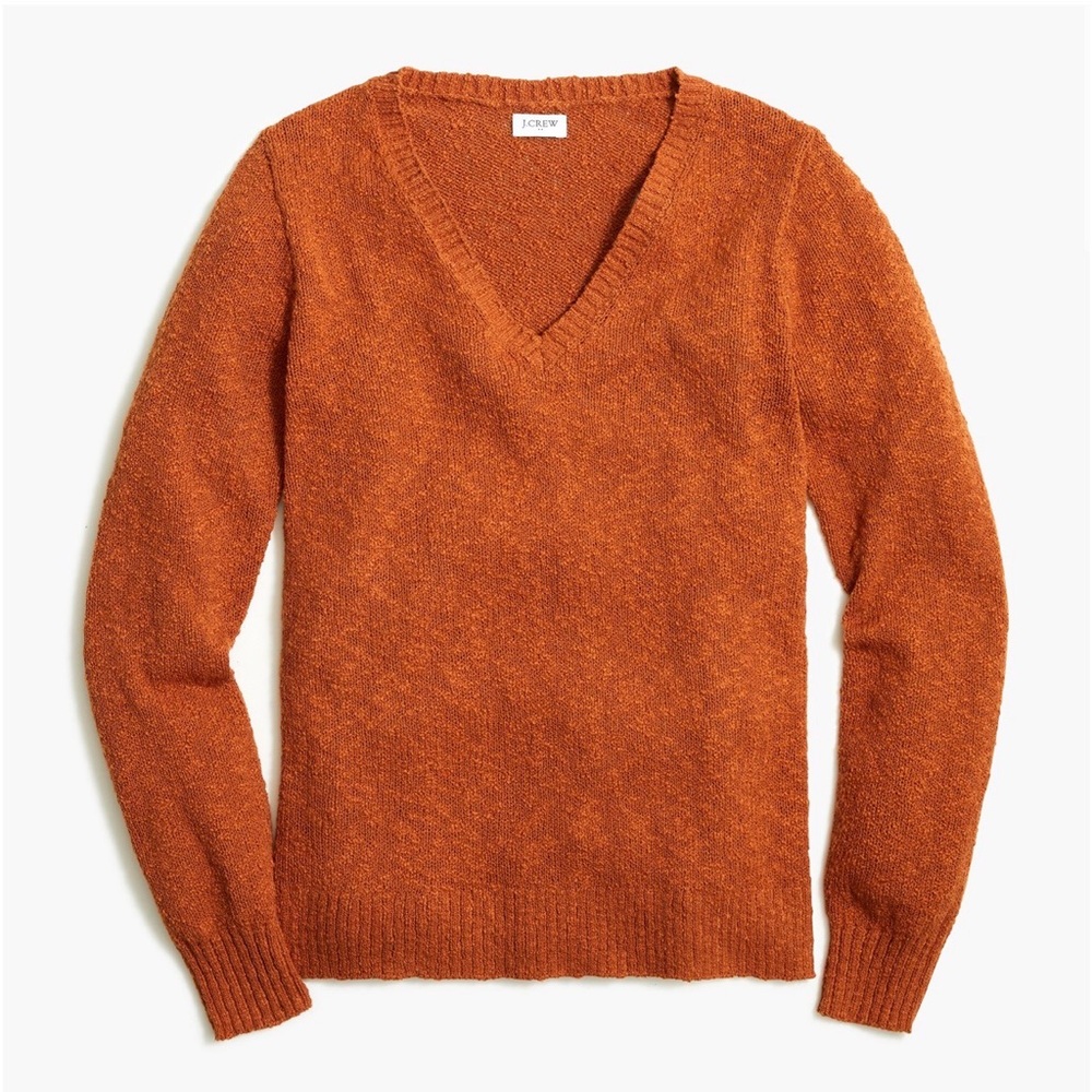 J. Crew V-Neck Slub Cotton Sweater in Rust Orange s small